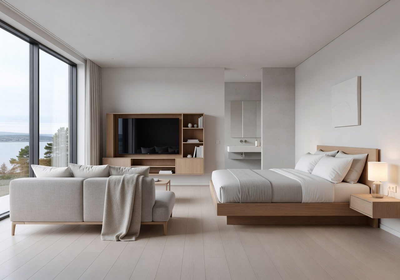 Modern Scandinavian hotel suite interior