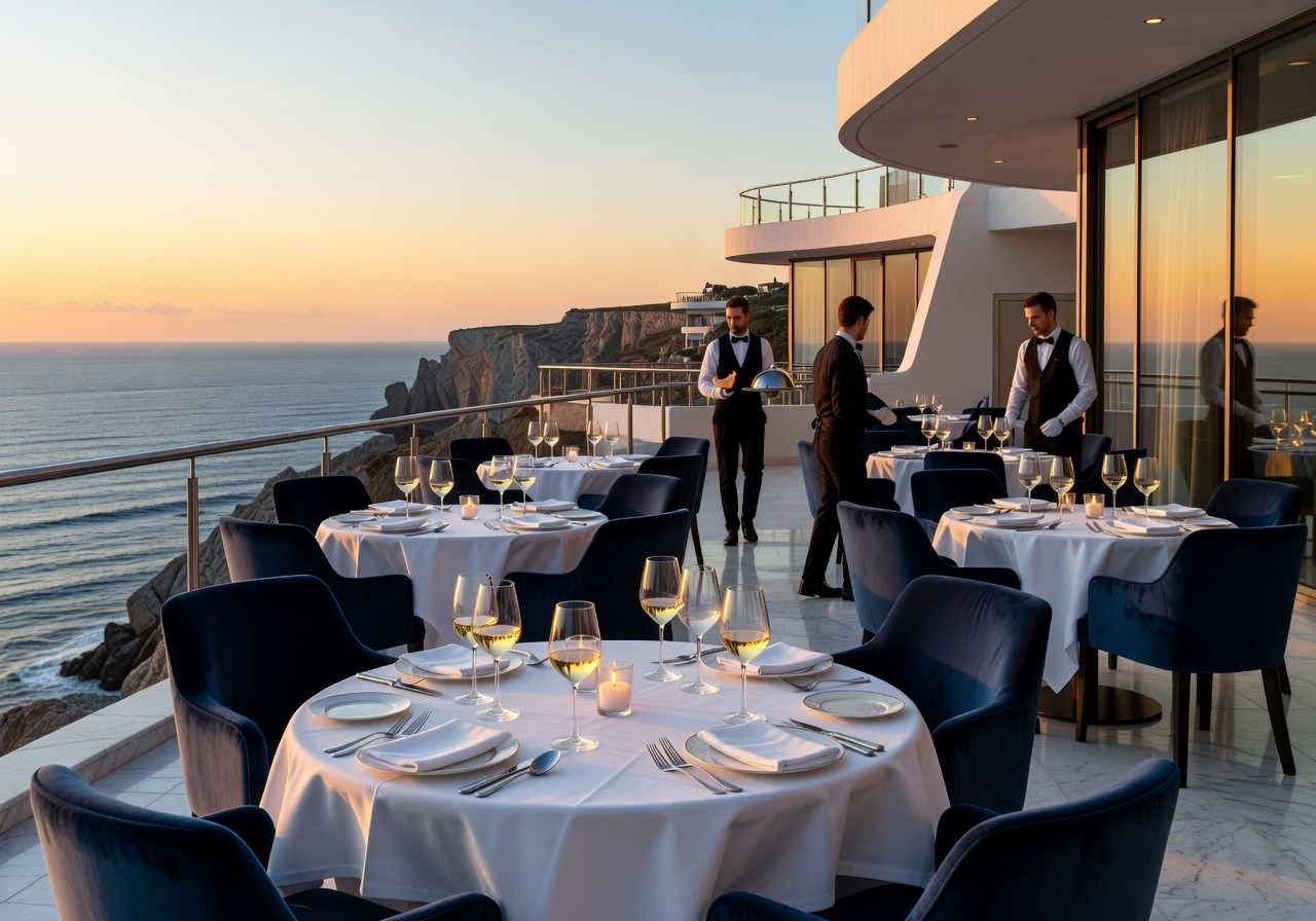 Rooftop fine dining at coastal hotel